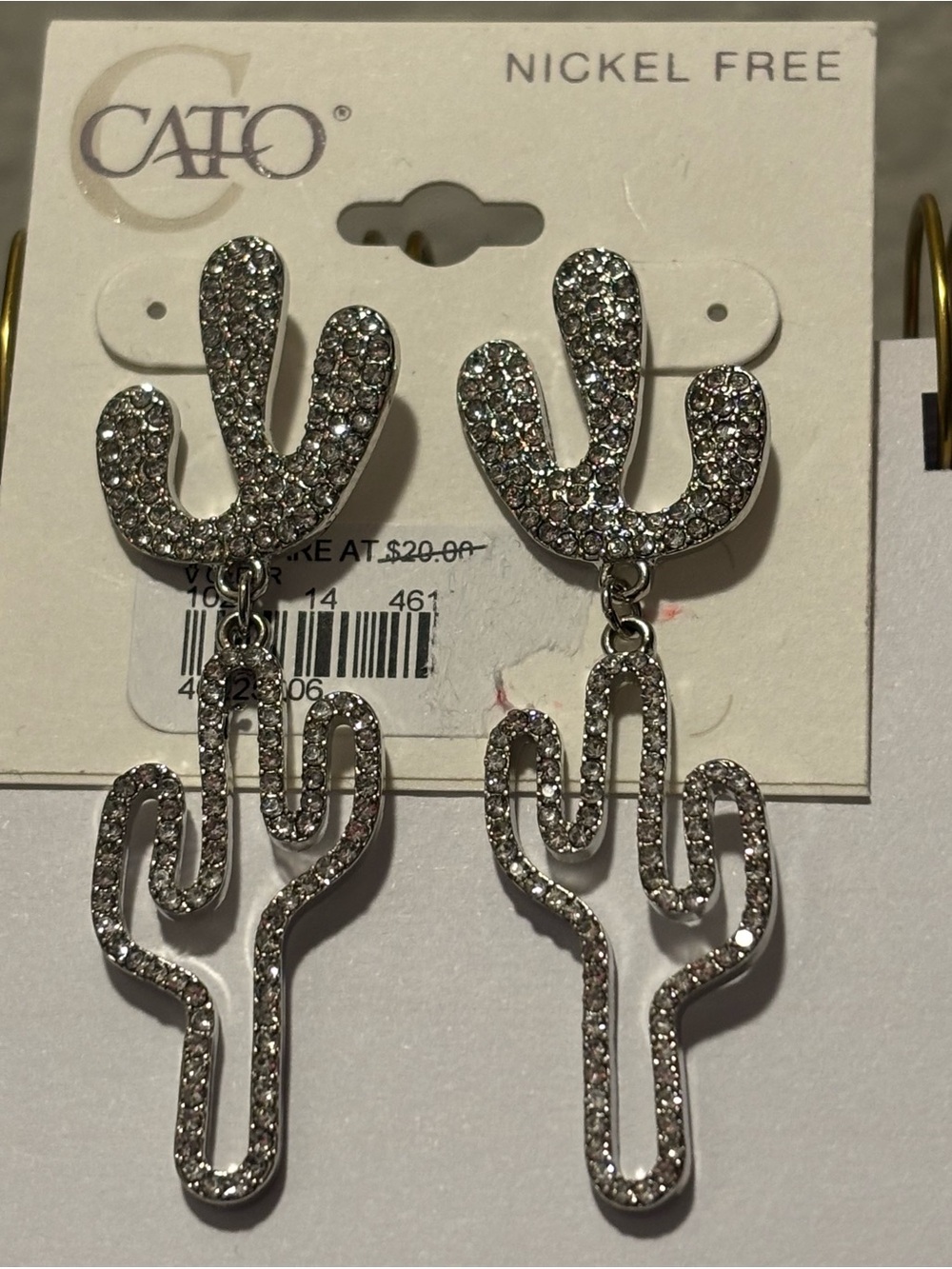 Cato Silver Rhinestone Cactus Drop Earrings - Picture 2 of 3